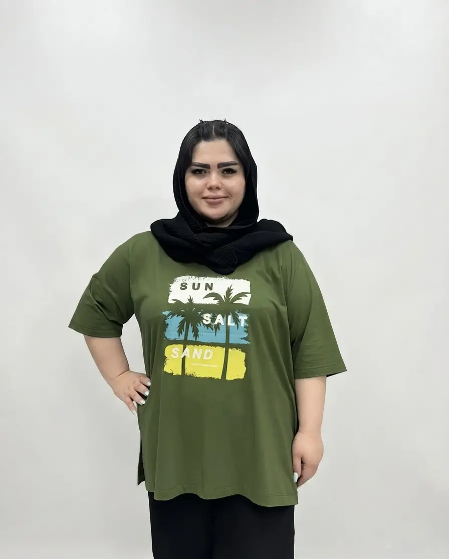 تیشرت سایز بزرگ زنانه طرح نخل